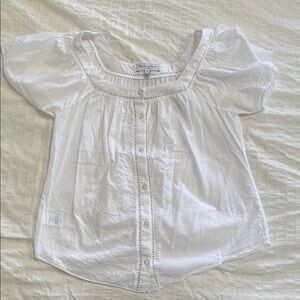 Michael Stars White Square Neck Puff Sleeve Blouse